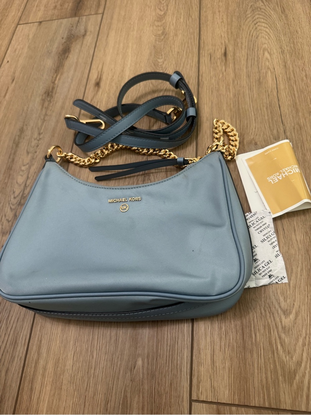 Michael Kors Light Blue Leather Shoulder Bag with Gold Chain